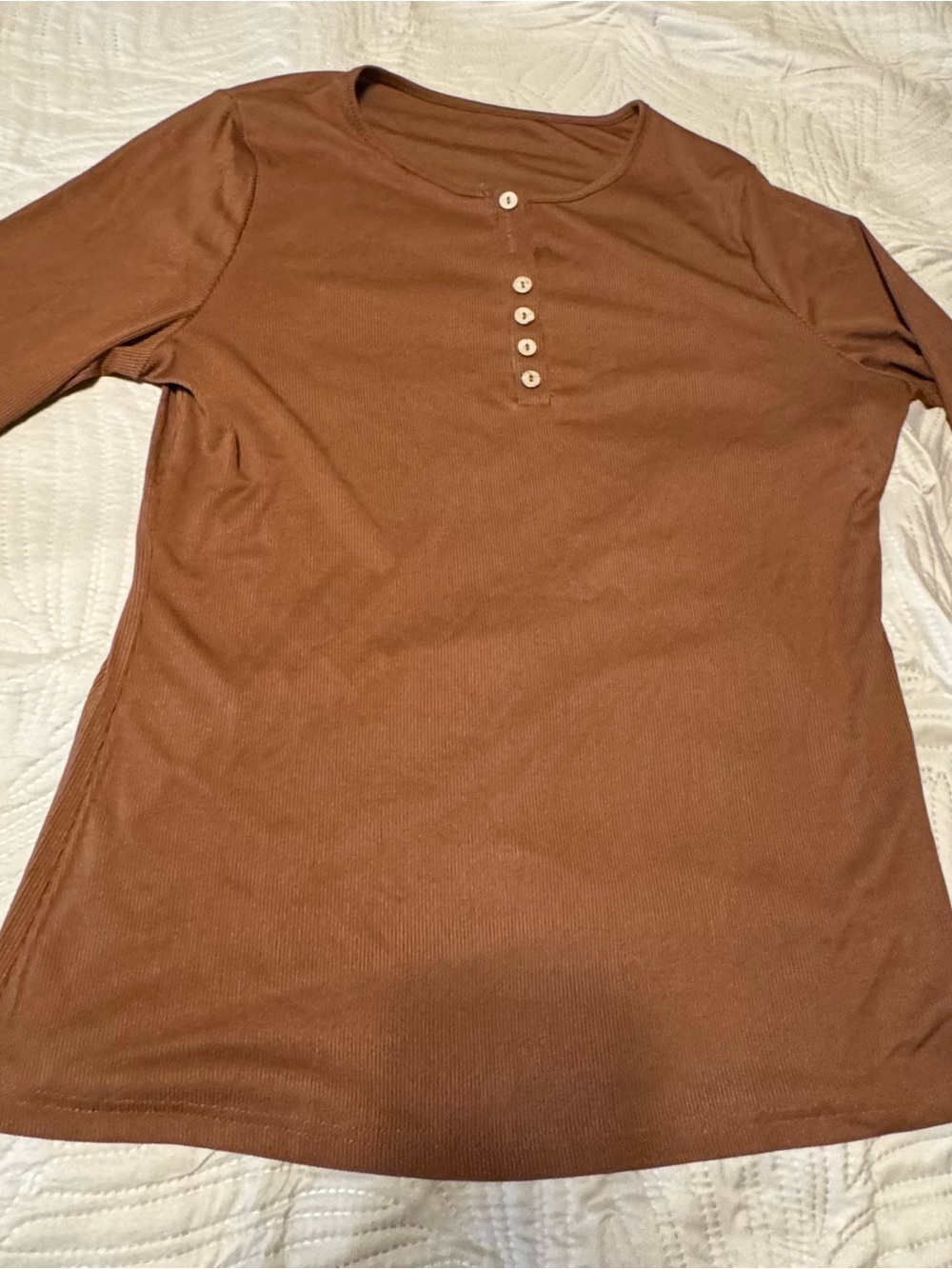 Men's Long Sleeve Henley Shirt - Brown XL